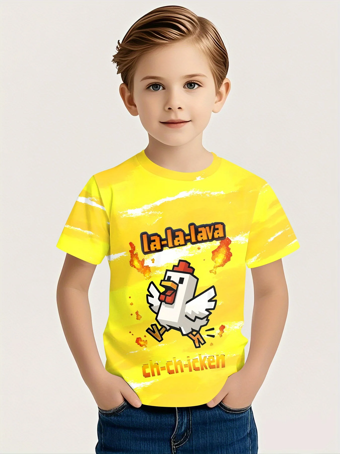 

3D Cartoon Vibrant Chicken Steve's Lava Chicken Graphic Outdoor Sports & Leisure Clothe for Children Boy Girl Child T-Shirt Top