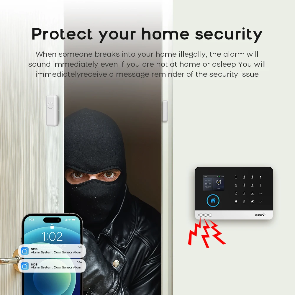 GSM Wifi Tuya نظام إنذار لاسلكي للمنزل الذكي مضاد للسرقة تطبيق Smart Life متوافق مع Alexa لمرآب المكاتب والشقة