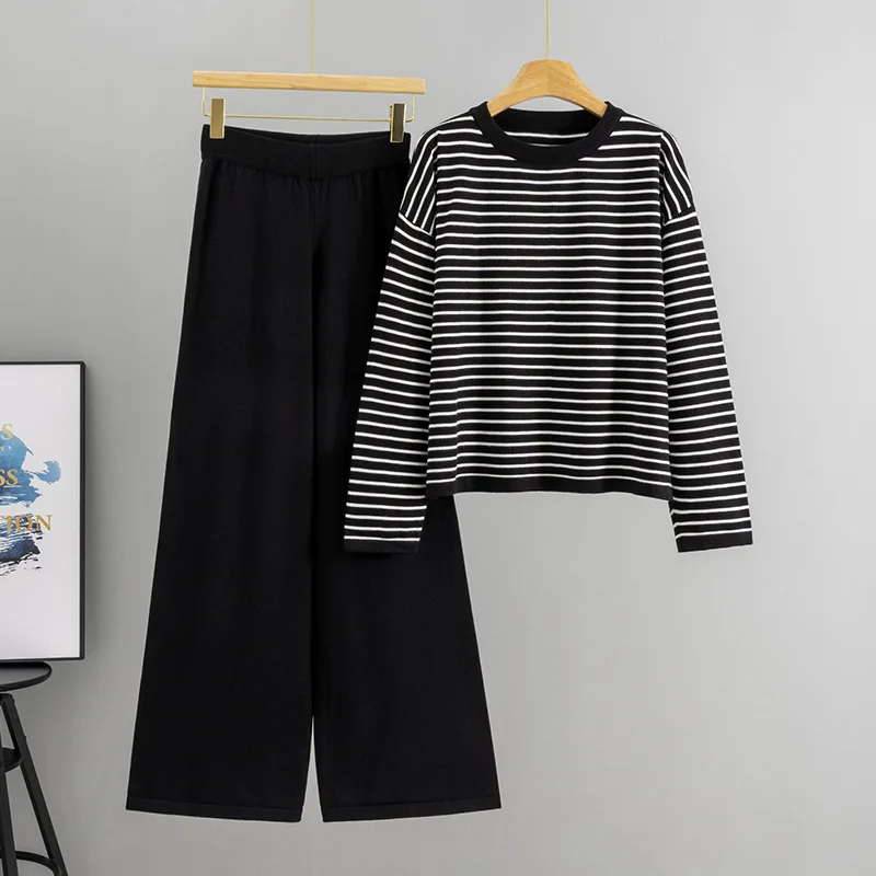 

Мусульманские женские комплекты: вязаные свитеры с длинным рукавом и круглым вырезом, брюки с широкими штанинами на резинке, осенний повседневный стиль 2026