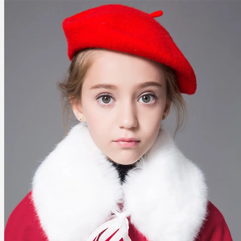 70% Pure Wool Berets baby girl hats warm Winter cap French Artist Beret Painter hat for Girls Berets Warm Cap photography props