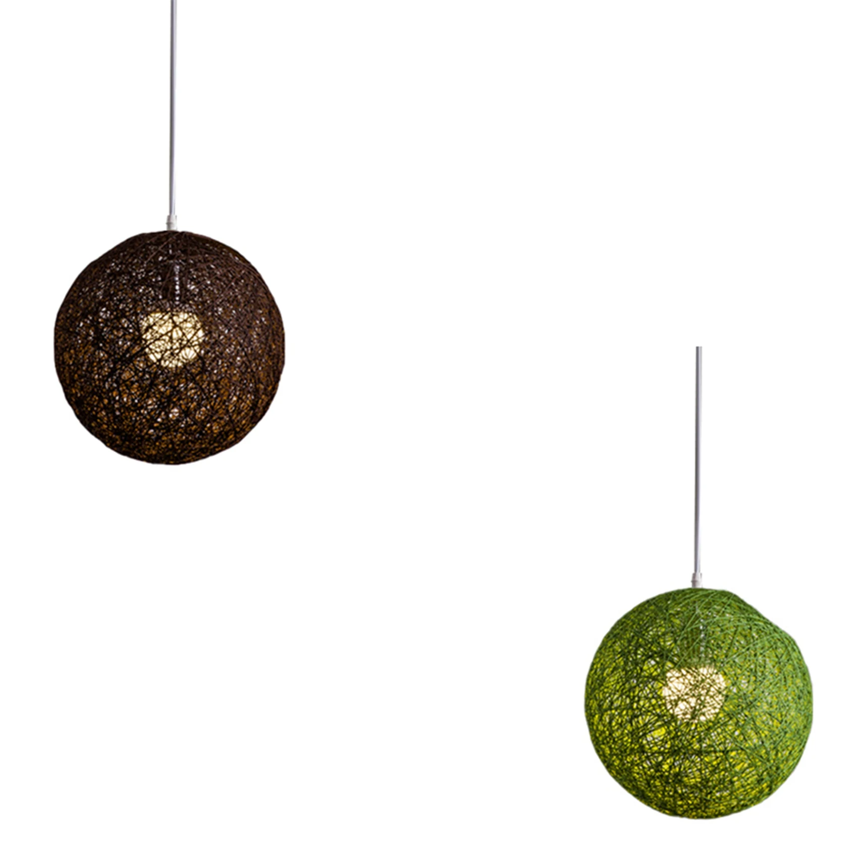 2X lampadario a sfera in bambù verde/caffè, Rattan e canapa creatività individuale paralume a nido di Rattan sferico