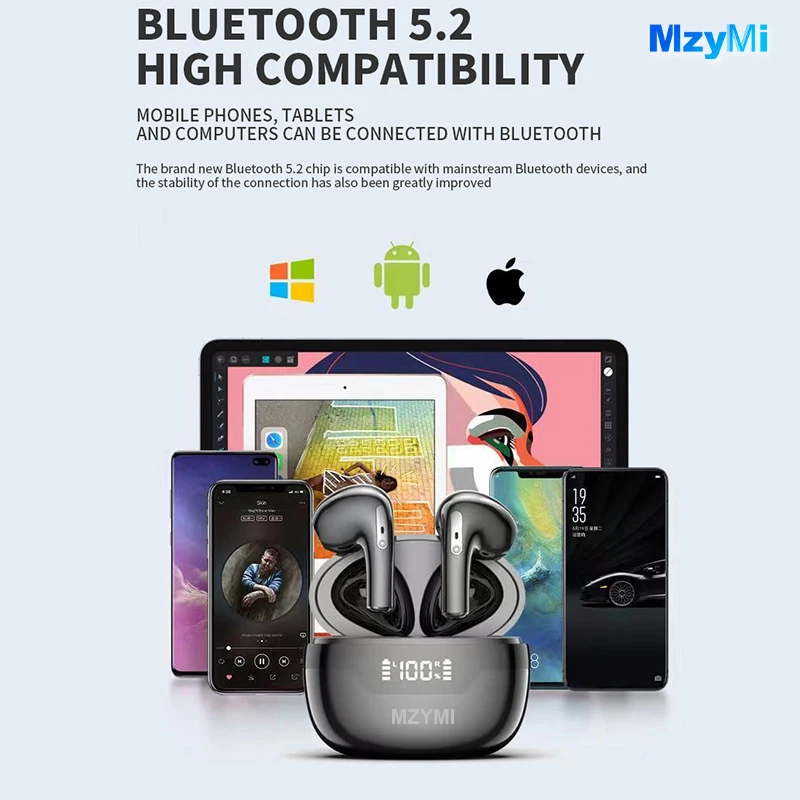 MZYMI J97 TWS Bluetooth5.2 Наушники Настоящие беспроводные наушники-вкладыши Сенсорное управление Водонепроницаемые спортивные головные уборы со светодиодным дисплеем