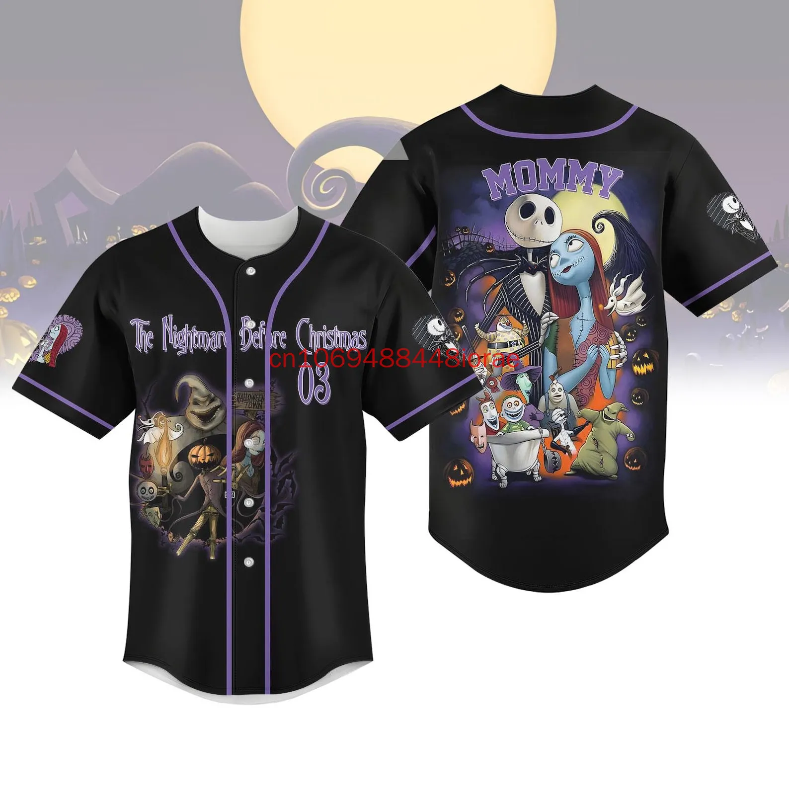 

Custom Jack Skellington Baseball Jersey Team Up Matching Outfit Halloween Shirt Personalized Name Number Family Trip Jersey