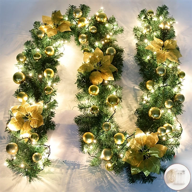 2.7M Christmas Wreath Rattan Garland For Front Door Window Christmas Decoration Artificial Rattan Hanging Staircase Ornaments