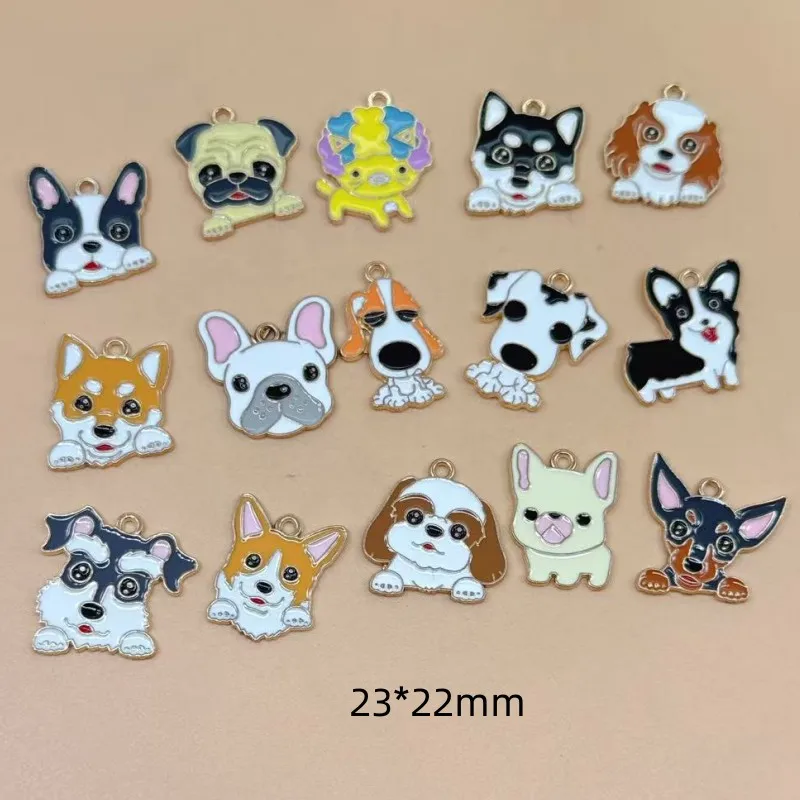 10pcs /15pcs Enamel Cute Cartoon Dog Charms Alloy Animal Pendants for DIY Bracelet Necklace Earrings Jewelry Making Accessory