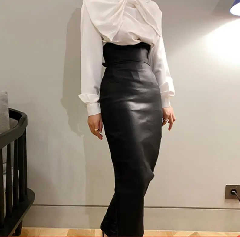 New fashion pu leather ol skirt women high waist package hip long pencil skirt offica lady