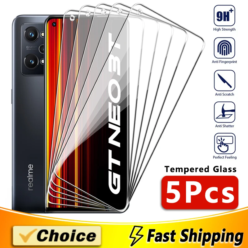 Realme GT 2 Pro 3 Neo 3 5 Защитная пленка из закаленного стекла из 5 водонепроницаемых защитных чехлов с защитой от отпечатко...