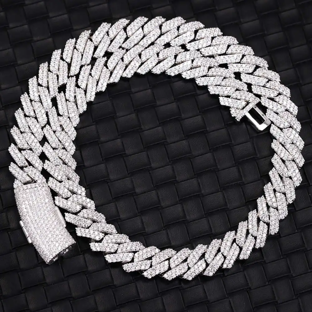 

Yu Ying Pass Diamond Test Gra Certificate Moissanite Diamond 14mm Wide Silver Cuban Link Chain for Rapper Hip Hop Necklace