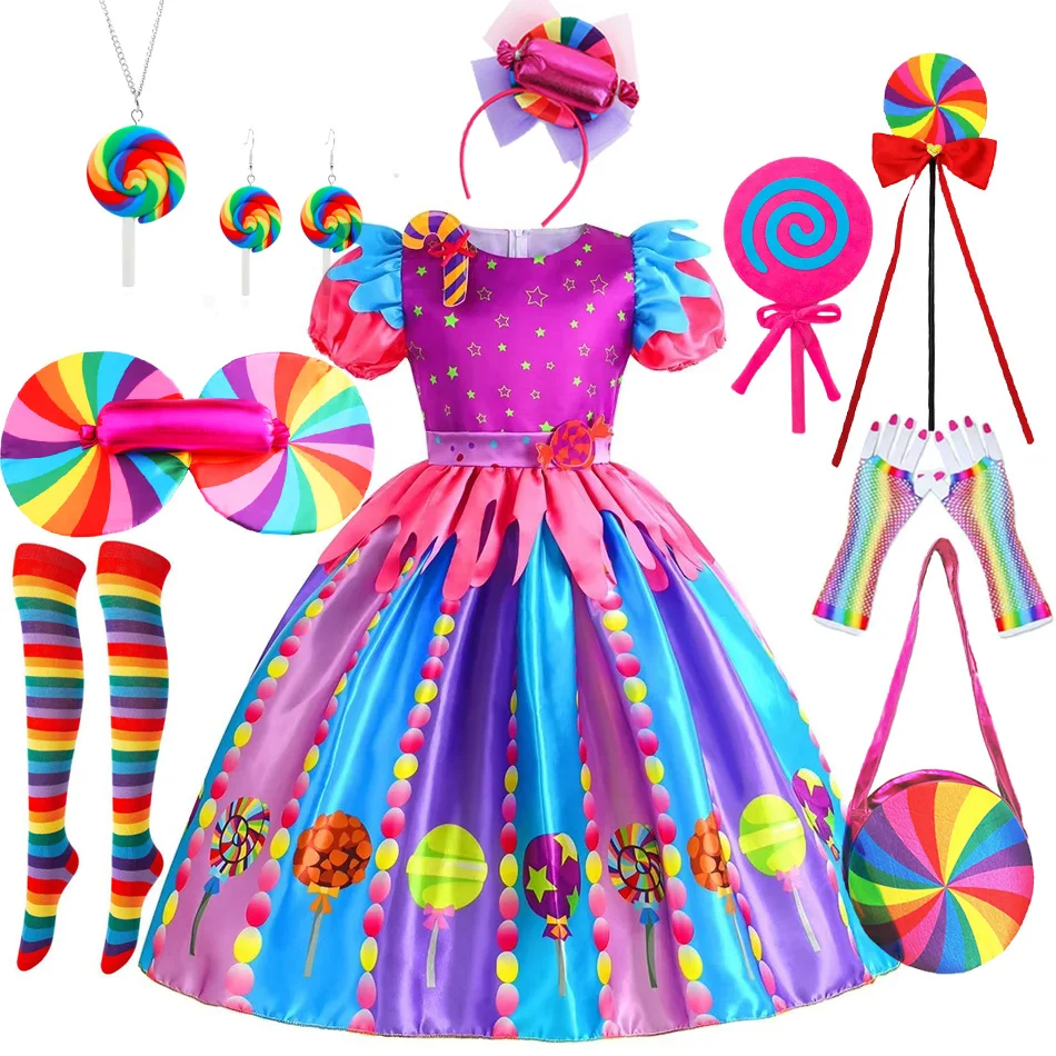 Purim Dress Christmas Baby Girls Rainbow Candy Costume tutu Dress Lollipop Princess Dress for Kids Birthday Party Clothes