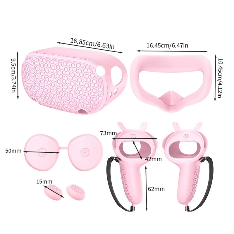 RISE para Meta Oculus Quest2 Capa protetora de silicone para host Conjunto de 5 peças Acessórios VR antiderrapantes e anti-queda, rosa