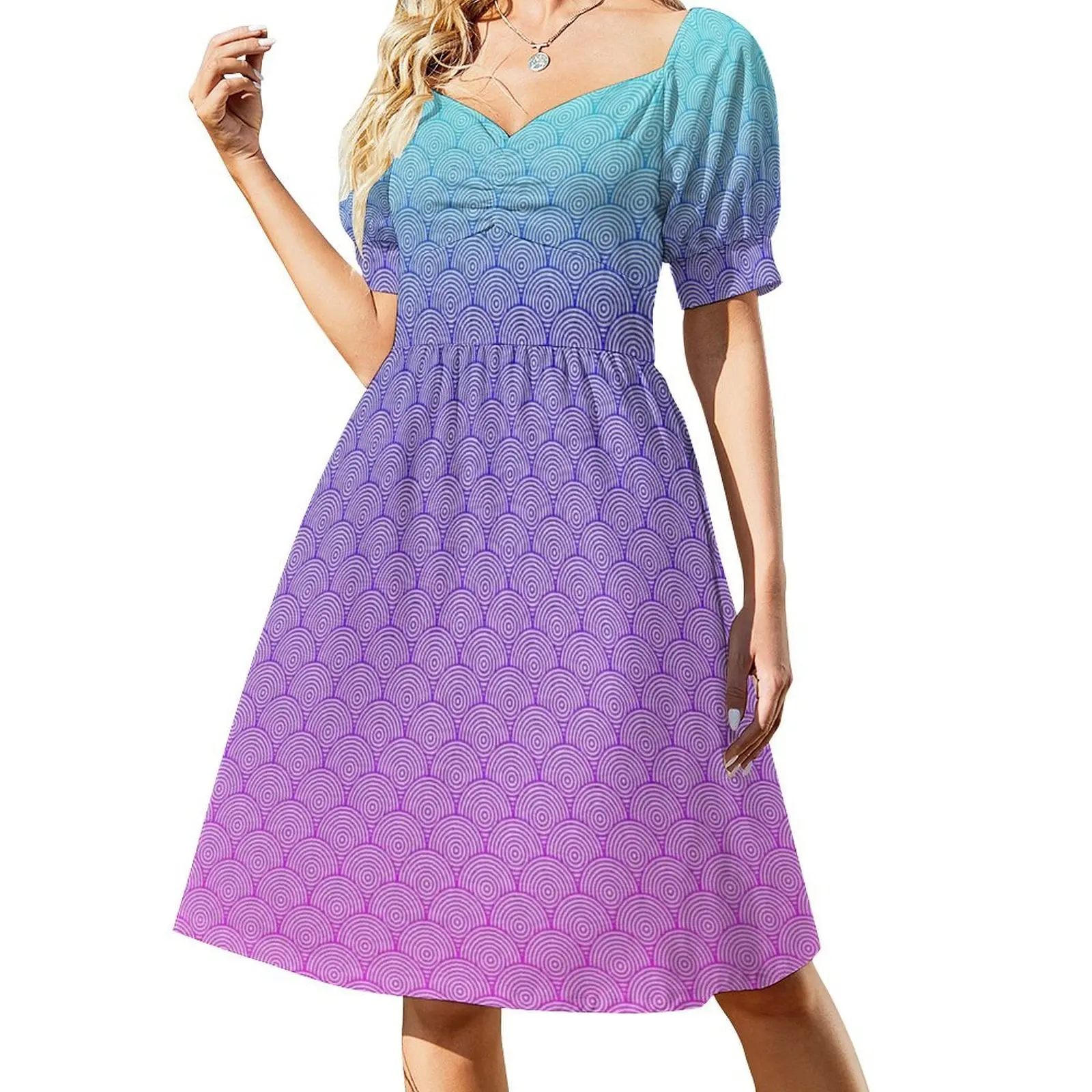 Gradient Pattern 02 Korean Style Casual Dress For Women Simple Daily Office Lady Dresses Gradient Pattern Scales Procedural