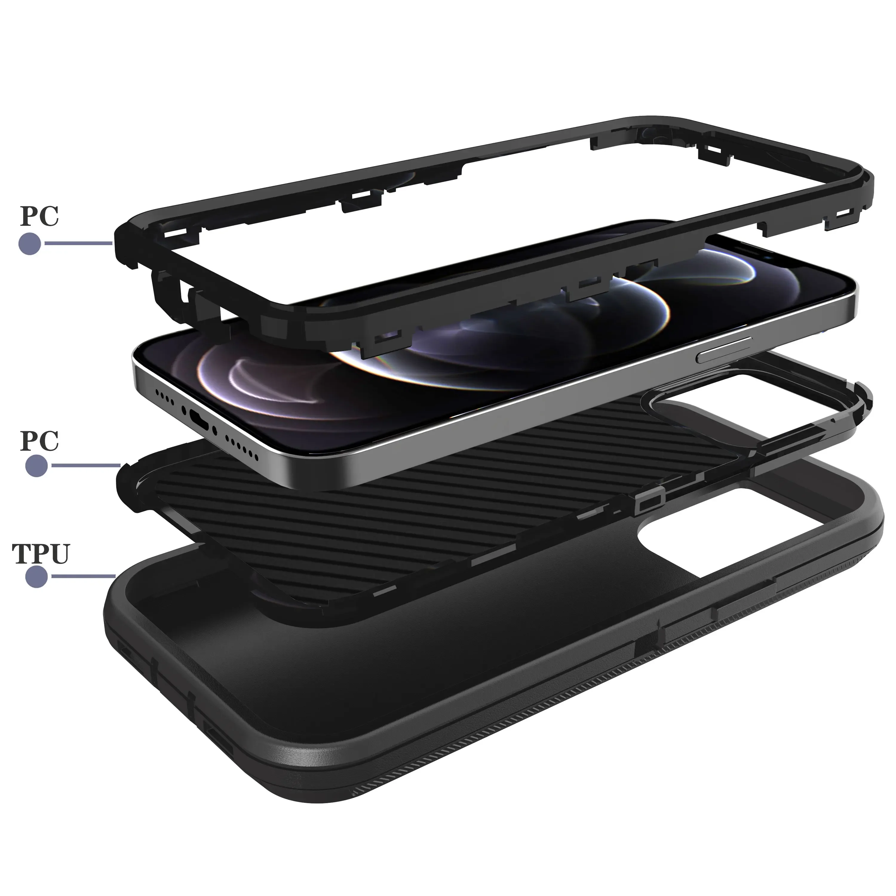 3-in-1 Robuste Panzer-Schutzhülle Stoßfest für iPhone 17 16 Air 14 13 12 11 15 Pro MAX SE 6 7 8 PLUS mit Gürtelclip und Box-Cover – Detail 3