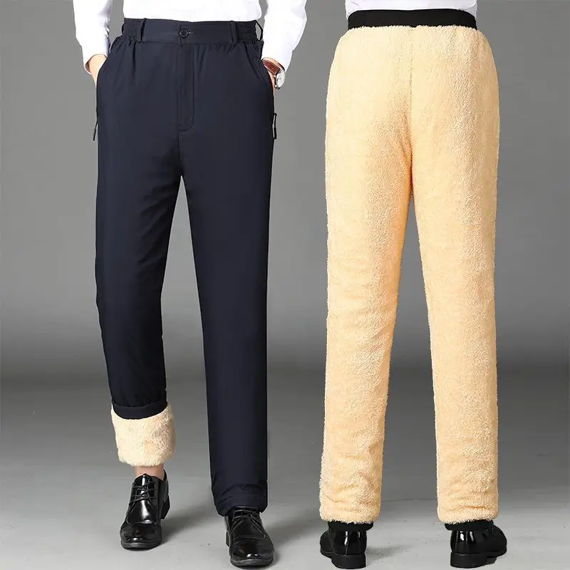 Winter High Waisted Thickened Middle-aged and Elderly Men's Elastic Waist Casual Pants