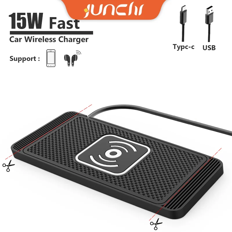 Car Wireless Charger Silicone Non-Slip Pad for iPhone 16 Pro Max Samsung S24 S23 Scalable Car Phone Fast Induction Charging Pad