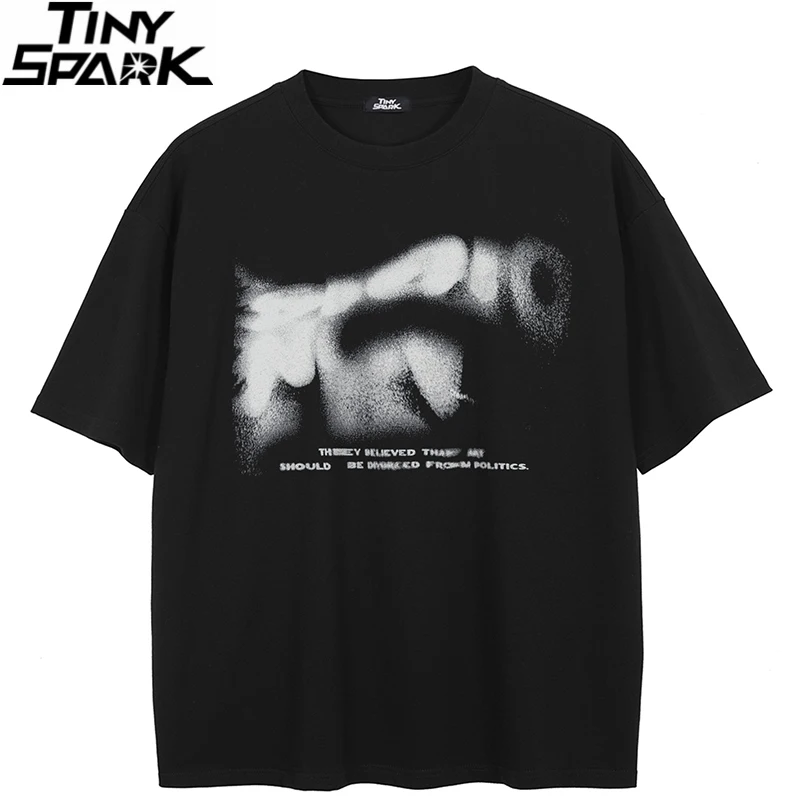 

T-Shirt Streetwear Twisted Blurry Letters Graphic T Shirt Cotton Hipster Men Tshirt Unisex Tops Tees Black Hip Hop