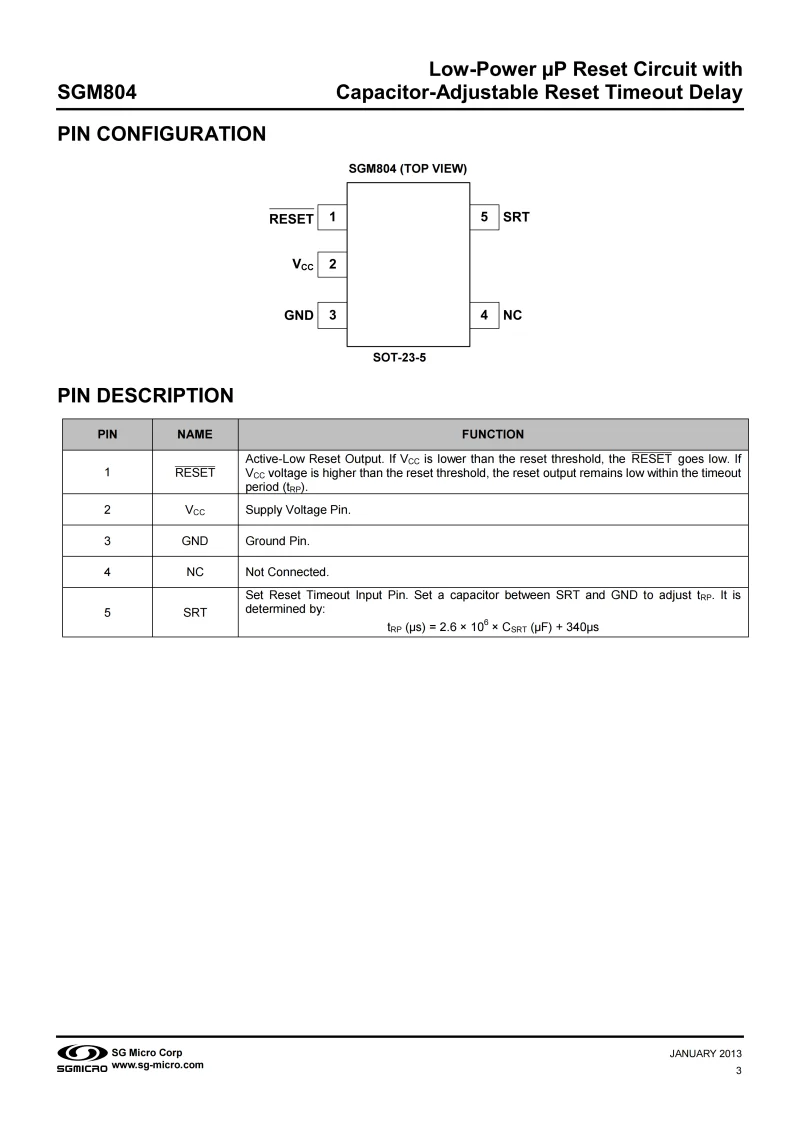 50Pcs SGM804-2.32YN5G/TR SOT-23-5,2.32V,Marking::S83**,Low-Power µP Reset Circuit with Capacitor-Adjustable Reset Timeout Delay