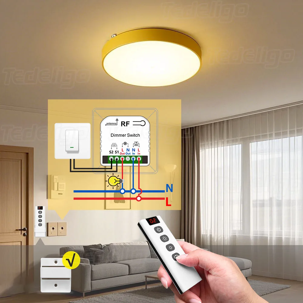 433Mhz Wireless Dimmer Light Switch Remote Controls AC 110V 220V Adjustable Brightness Controller for 10~150W LED and Halogen