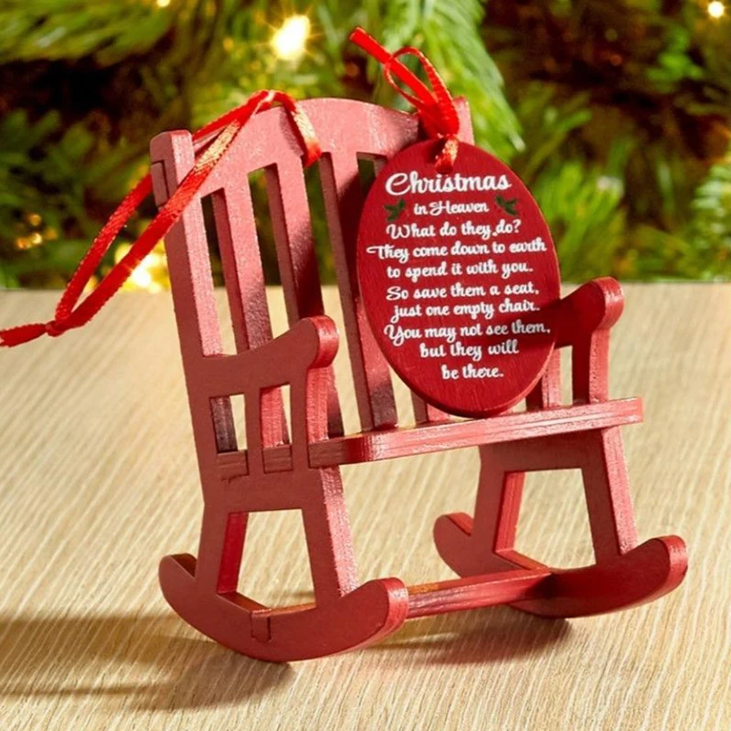 Christmas In Heaven Memorial Ornament Mini Wooden Rocking Chair with Meaningful Tag Sign Home Decor for Christmas Decoration