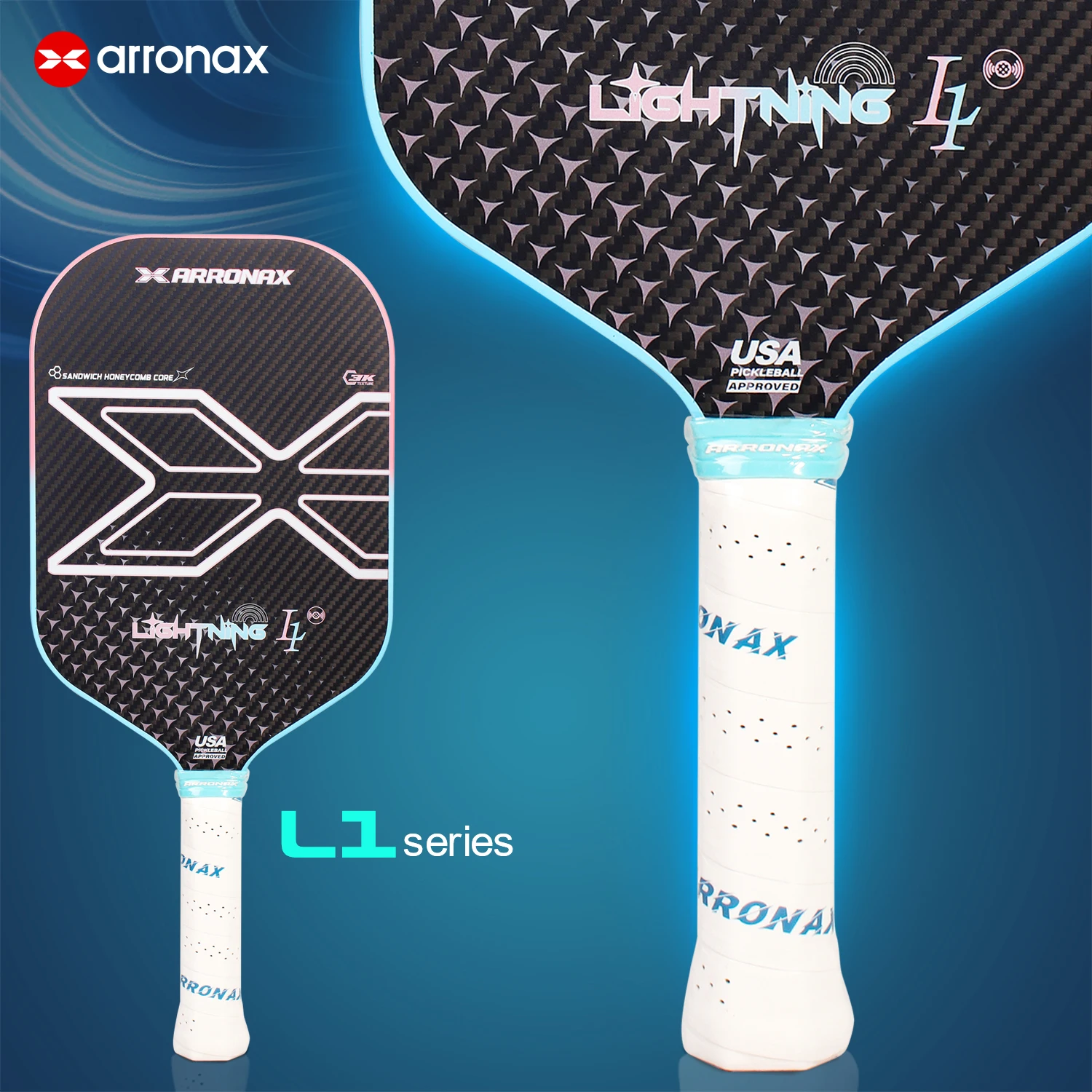 Arronax Gen 3 Training Pickleball Racket USAPA Approved 3K Carbon Paddle With 3-Layer Core and PP Aramid Fiber Thermoformed PP