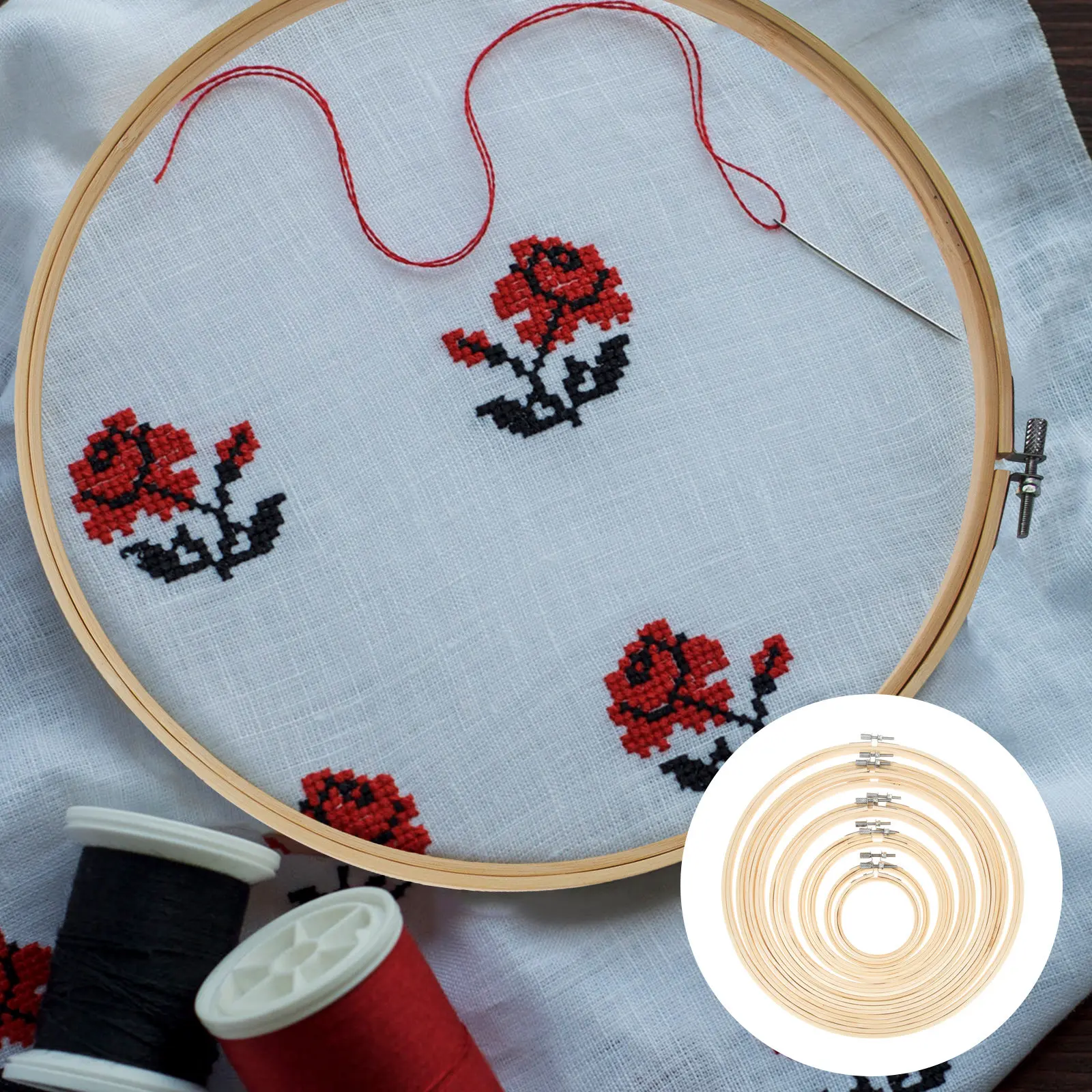 

10Pcs Embroidery Hoops Premium Bamboo Adjustable Cross Stitch Rings Sewing Circles for DIY Needlework Crafts Embroidery Hoops