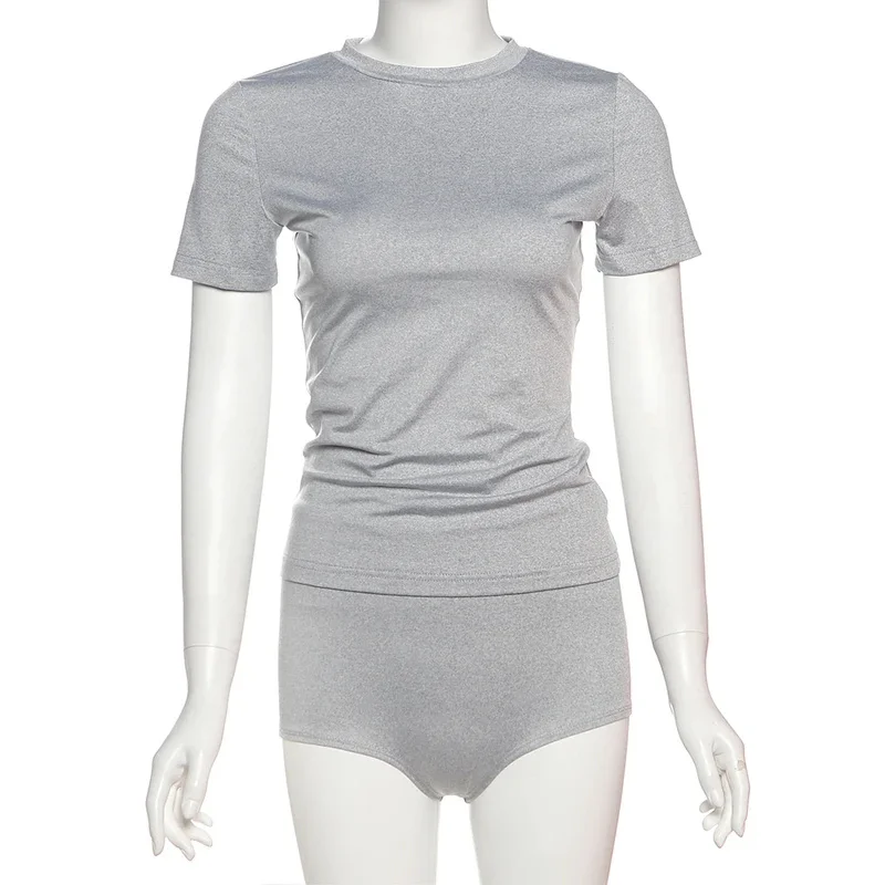 Nibber Sporty 2-Piece Set Women Skinny High Elasticity o-Neck t-Shirts+Mini Shorts Summer Classic Simple Basic Matching Suits - Image 6