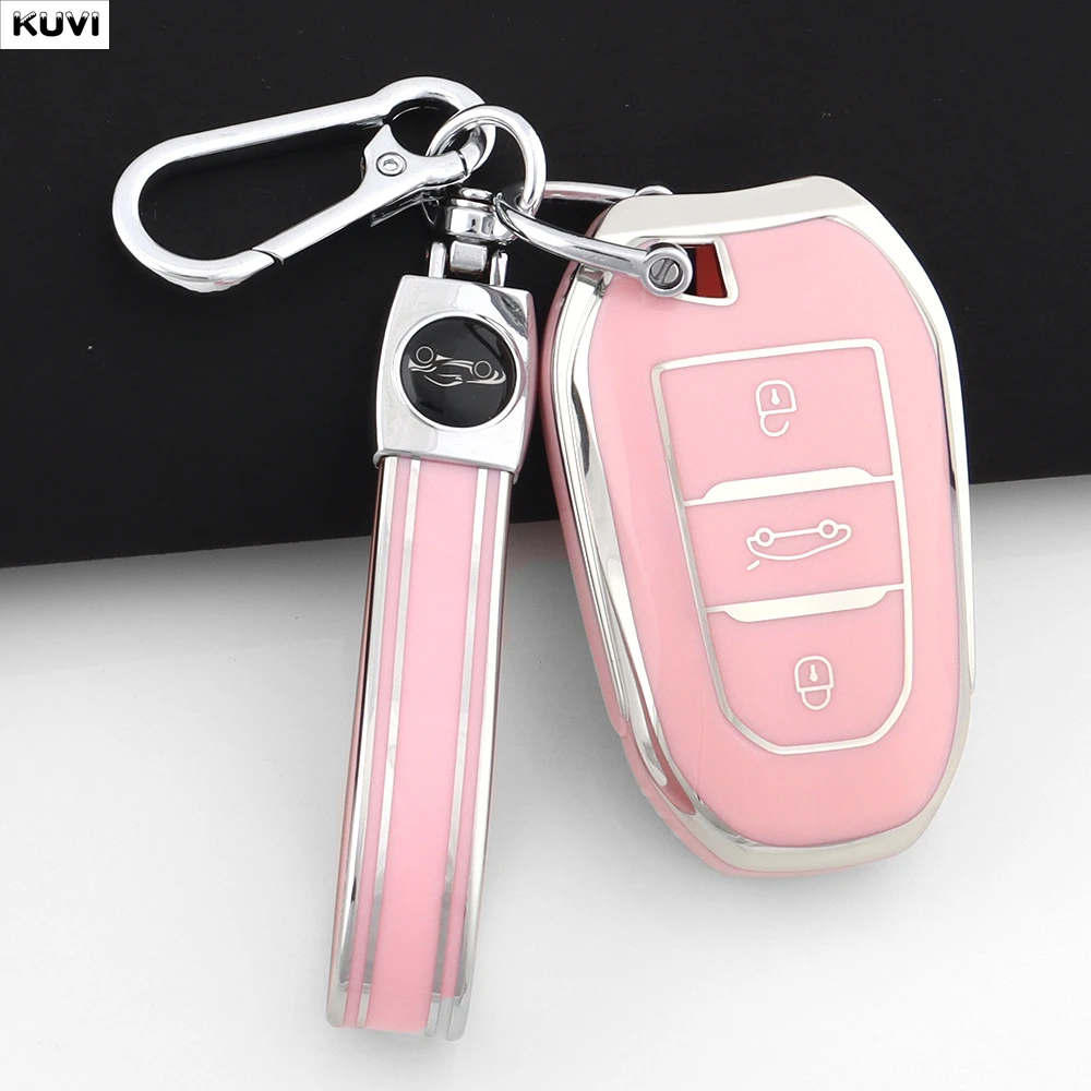 

Для Peugeot 2008, 3008, 4008, 5008, 308, 408, 508, Citroen C1, C2, C4, C6, C3-XR, Picasso: Модный чехол-протектор из ТПУ для автомобильного ключа с брелоком