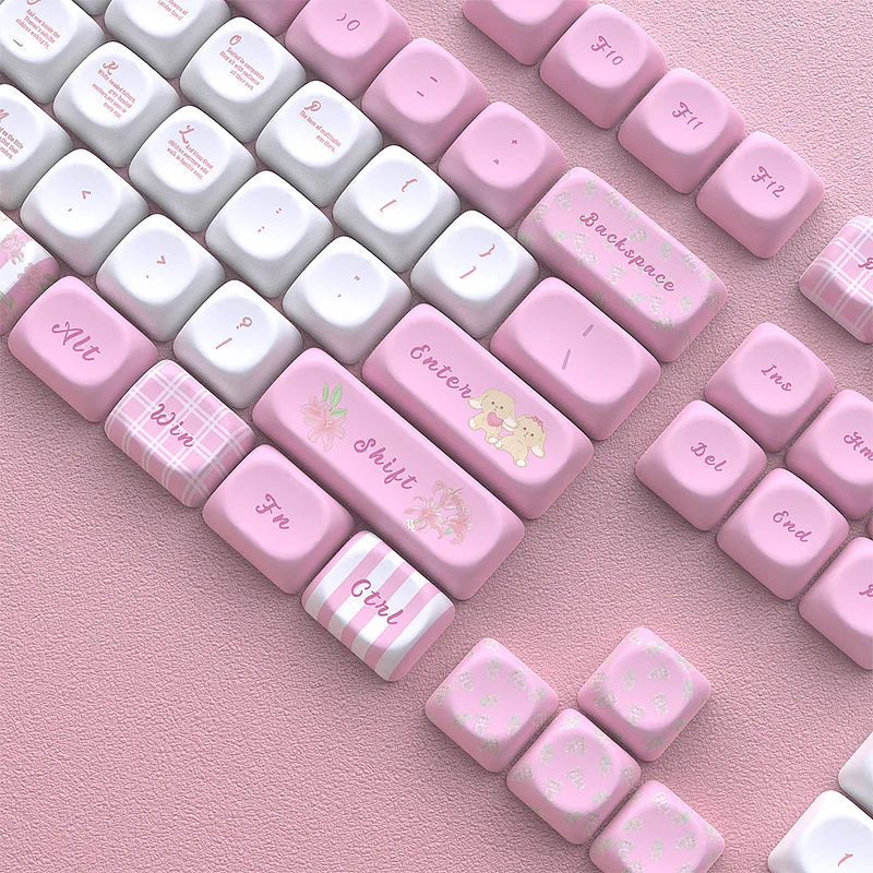 

Lily & Lop-Eared Rabbit Theme Keycaps - MOA Sublimation 131 Keys DIY Full Set PBT for Mechanical Keyboard Customization