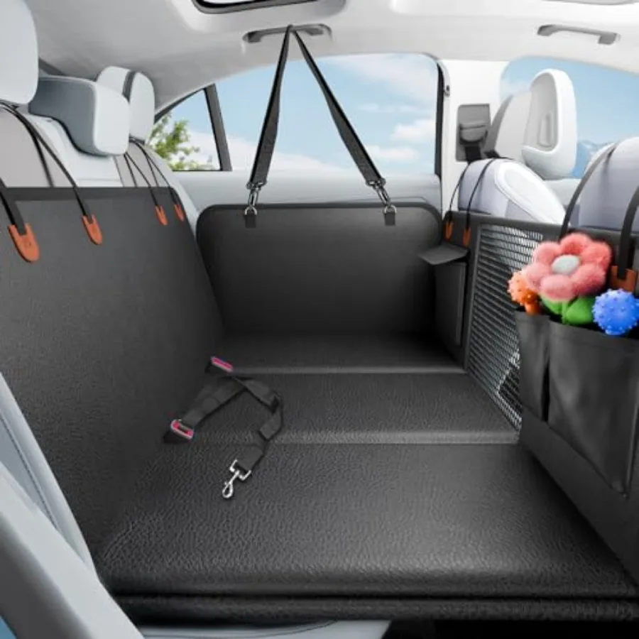 

Back Seat Extender for Dogs Heavy-Duty Hard Bottom Backseat Cover Car Hammock for Dogs and Pets Upgraded PU Leather - Waterproo