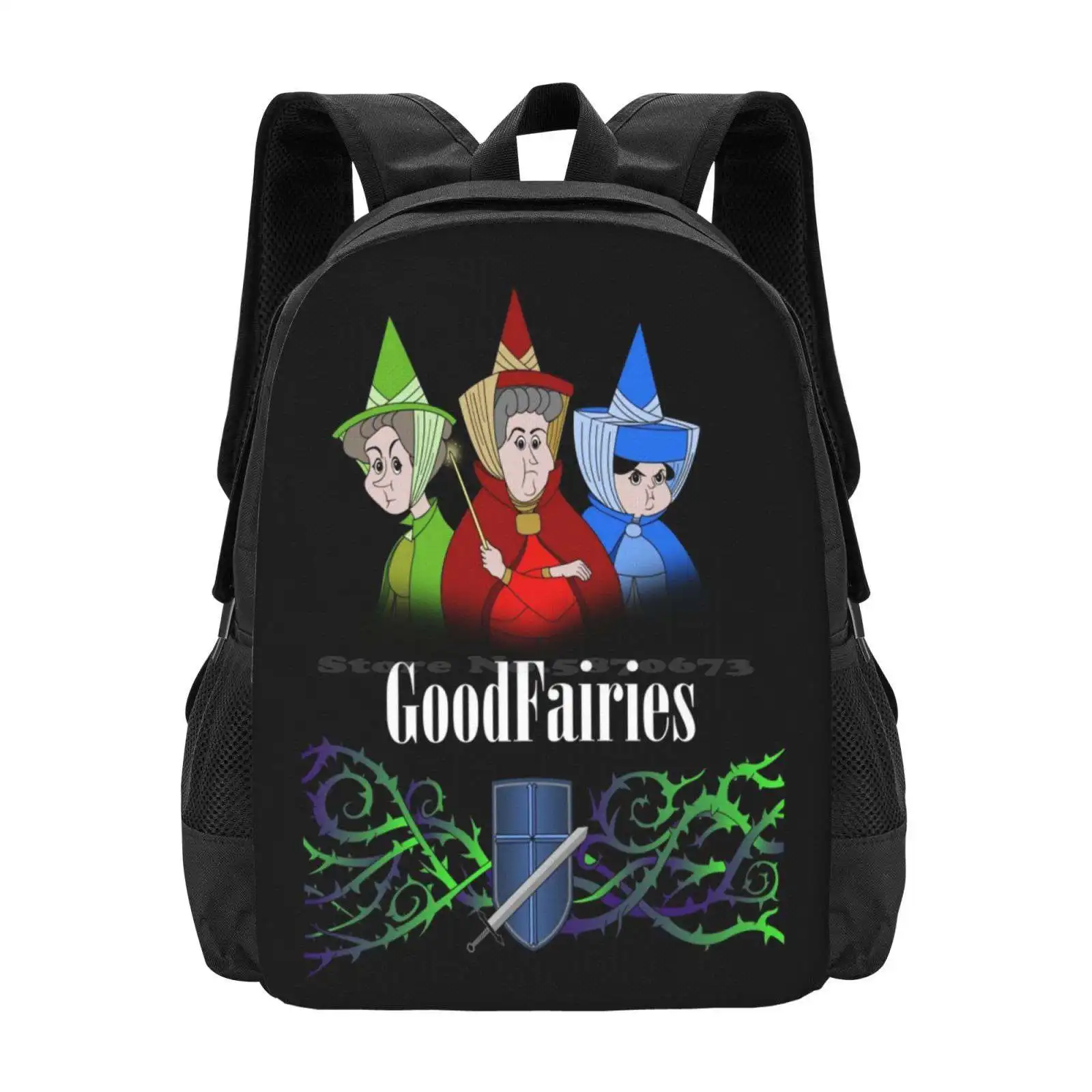 

The Good Fairies Teen College Student Backpack Pattern Design Bags Good Fellas Good Fairies Fairy Godmother Flora Fauna