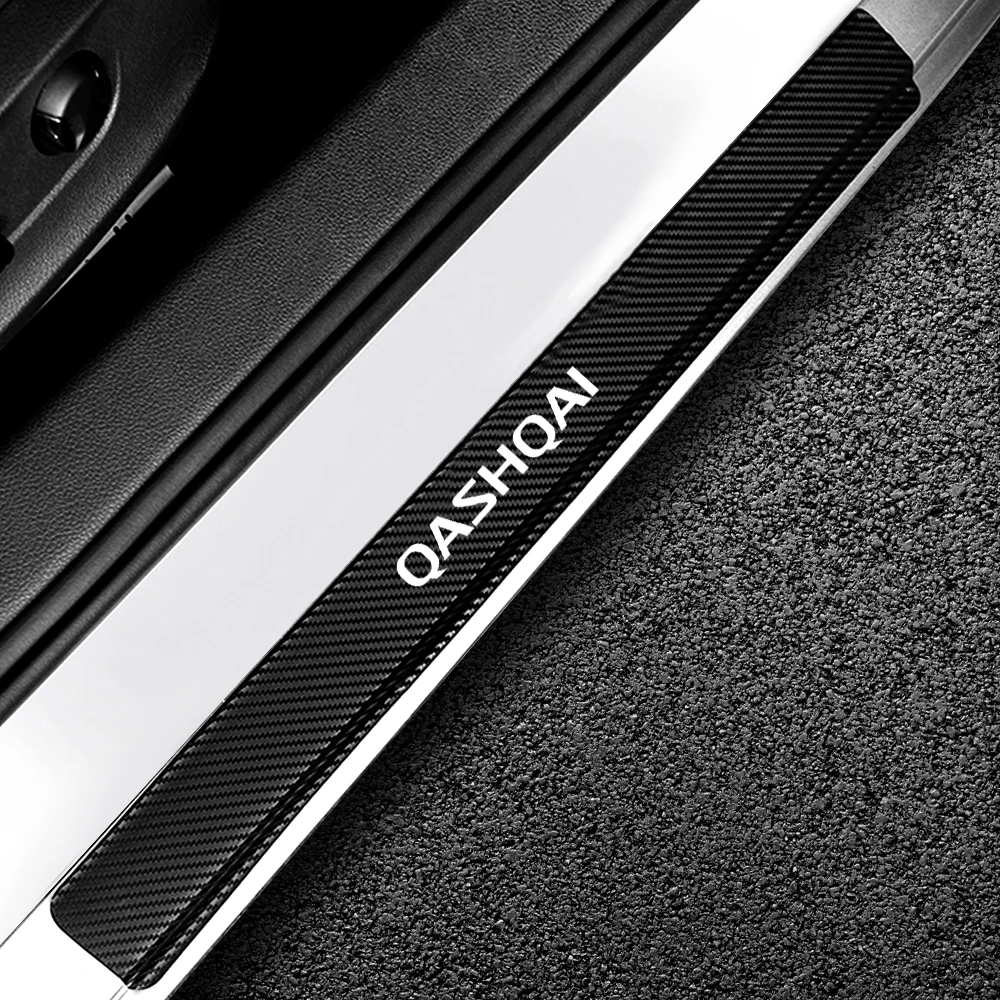 4PCS Car Door Sill Carbon Fiber Sticker Threshold Side Anti Scratch Tape Decal For Nissan Qashqai Nismo Versa Juke Kicks Patrol