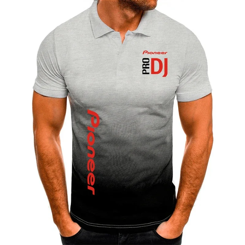 Gradiente 3D Harajuku Polo Camiseta masculina, DJ Impresso Camisas De Lapela, Design De Contraste De Cor, Tops De Manga Curta Golfe Ao Ar Livre, Moda