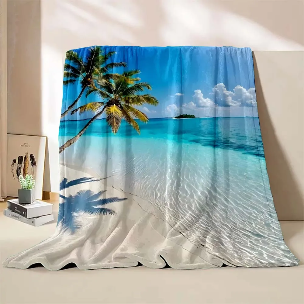 1PC Pretty Beach Coconut Tree Sea Printed Blanket Warm Soft and Comfortable Home Travel Blanket Sofa Bedding Cover Blanket Gifts