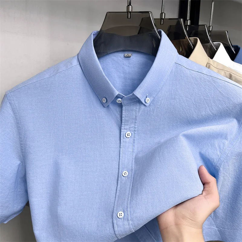 

100% pure cotton short sleeve shirt summer new solid color men's T-shirt high-end brand comfort breathable business casual top