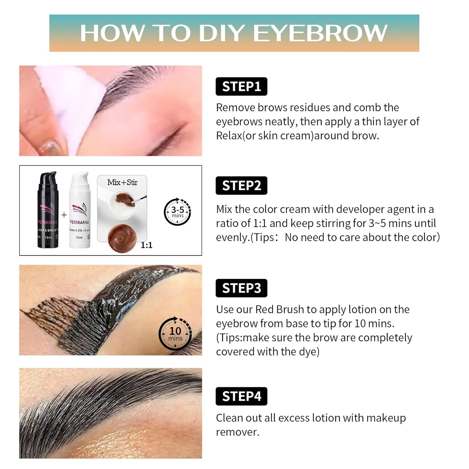 PERMANIA 15ml Training Kit for Eyebrow & Lash Hair Color Developer Black Lash Tint or Color Tint Health Beauty Tool