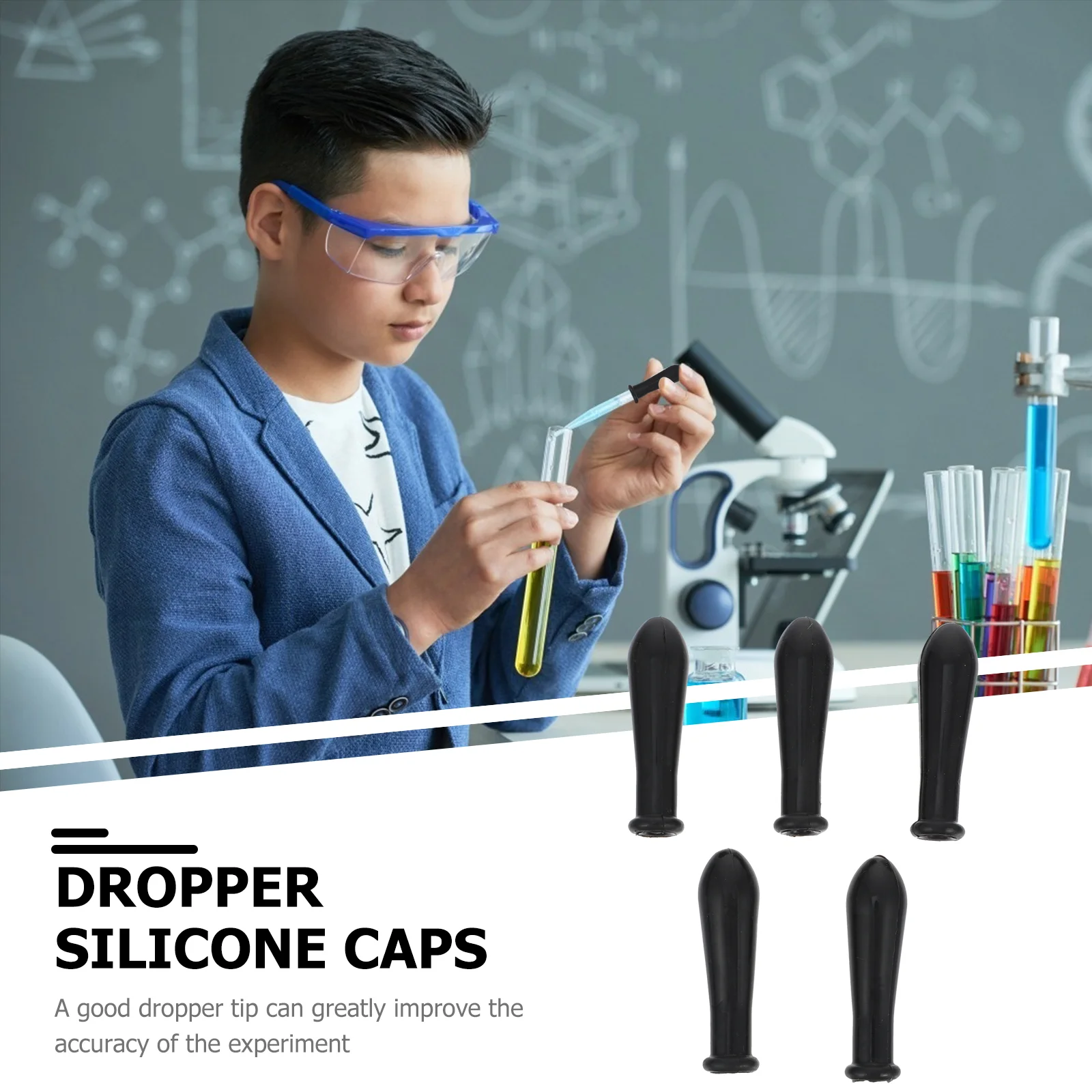 5 ชิ้นห้องปฏิบัติการ Dropper Caps ซิลิโคนแก้ว Droppers Tip Scale Transfer Pipette