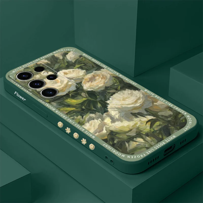 

Elegant White Rose Phone Case For Samsung Galaxy S25 S24 S23 S22 S21 S20 S10 S10E Ultra Plus FE Note 20 Ultra Plus Cover