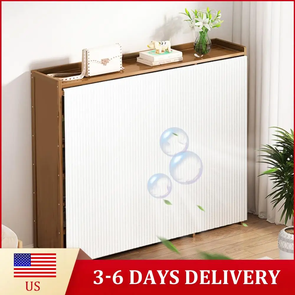 

6-ярусная полка-органайзер для обуви с белой сетчатой занавеской, деревянный шкаф-органайзер для прихожей, коридора, спальни, гардеробной, гостиной