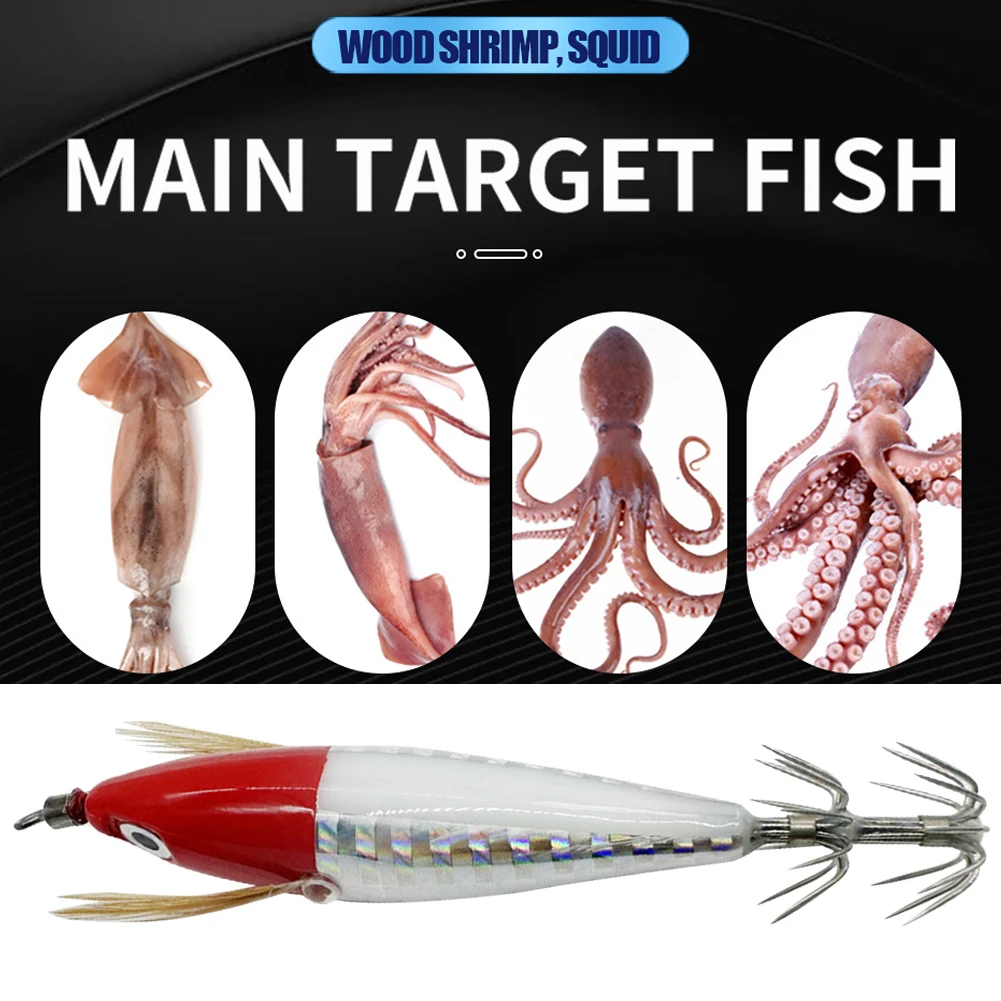 1-10PCS 나무 새우 미끼 5.5g 레이저 빛나는 플로팅 Egi 미끼 오징어 지깅 새우 후크 문어 오징어 낚시 미끼