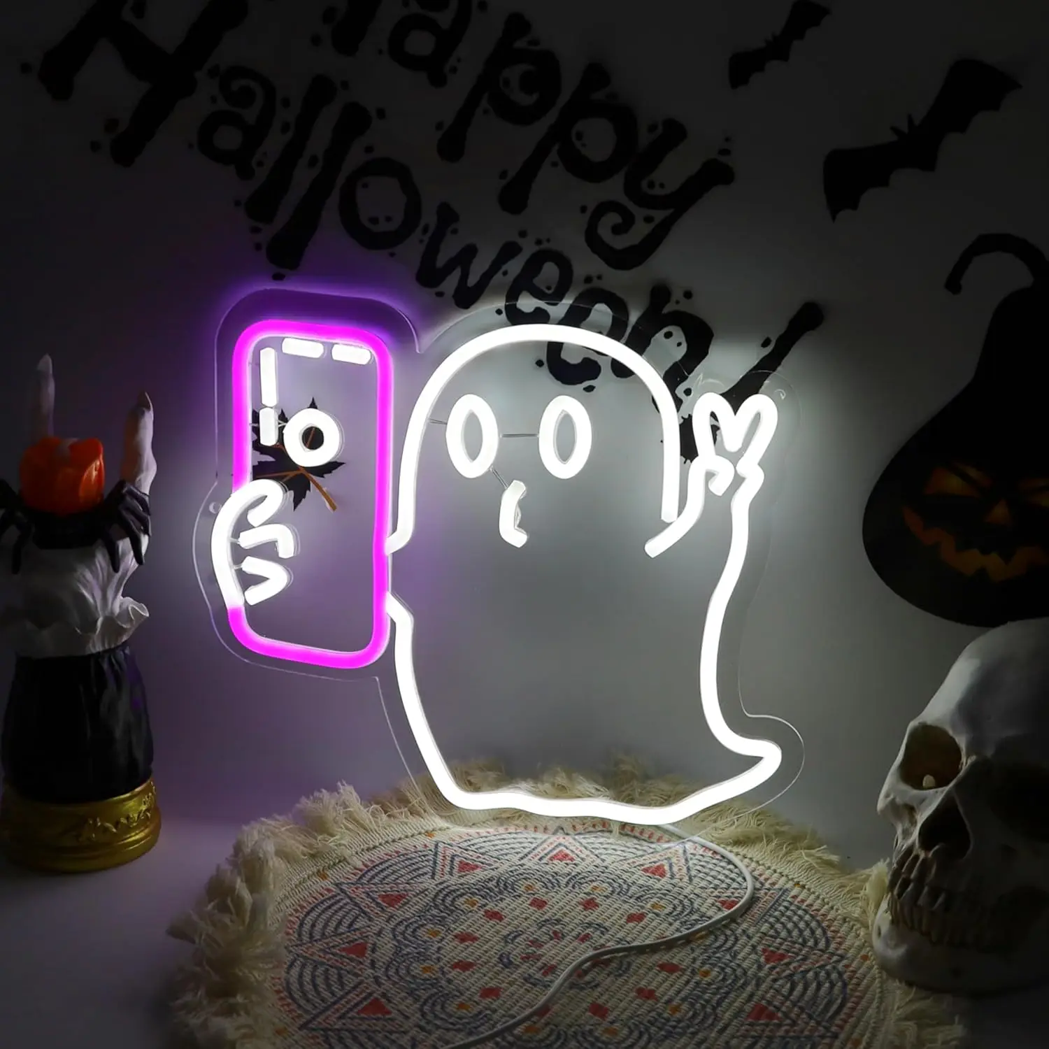 Ghost Neon Sign USB Powered LED Neon Lights for Wall Decor Bar Man Cave Home Children Bedroom Yard Halloween Party Decoration