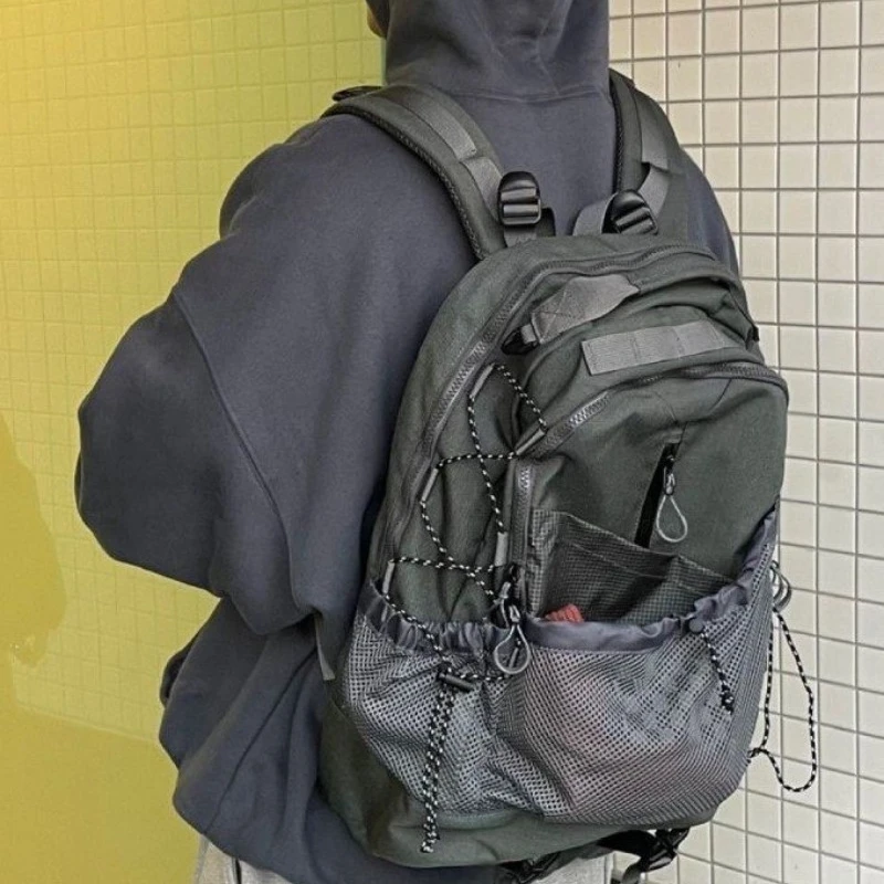 Hoch leistungs lässige Grunge Männer Rucksack Vintage Y2k ästhetische Streetwear Rucksäcke lässig alle passen trend ige Kordel zug Rucksäcke