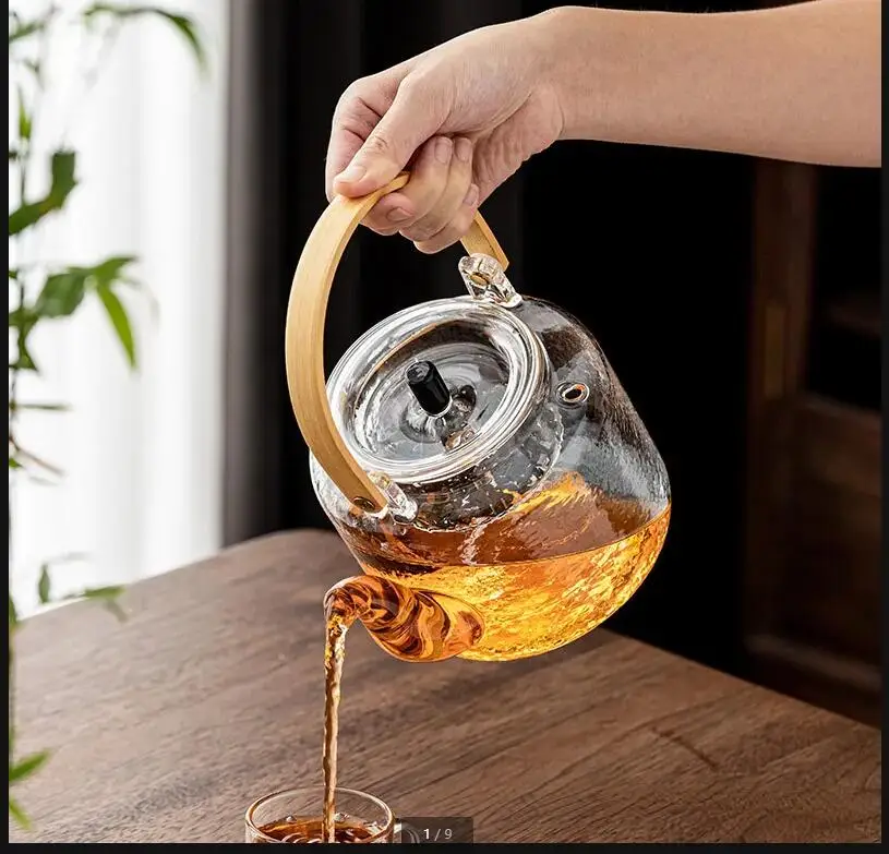 

Glass Teapot Bamboo Handle High Temperature Kettle Tea Set Infuser Teaware Utensils Making Tools Accessories