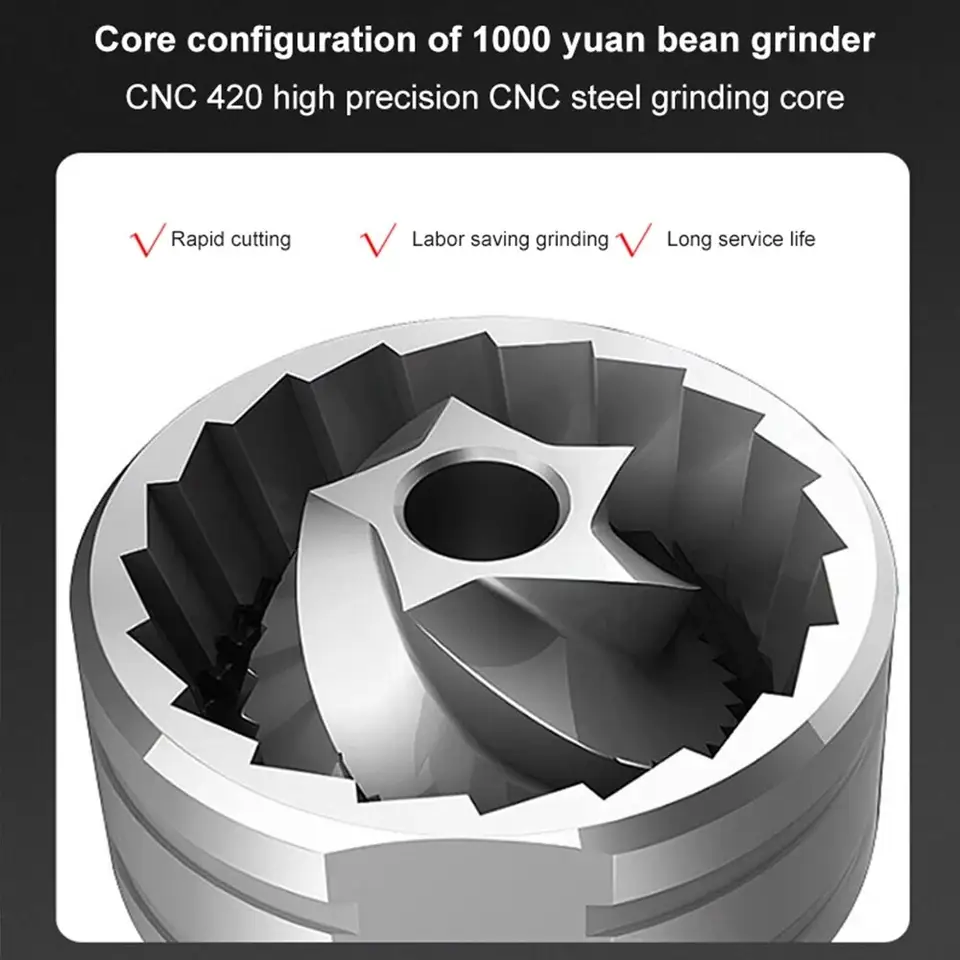 مطحنة قهوة يدوية من الفولاذ المقاوم للصدأ CNC احترافية ذات محمل مزدوج قابل للتعديل لطحن حبوب القهوة - 3
