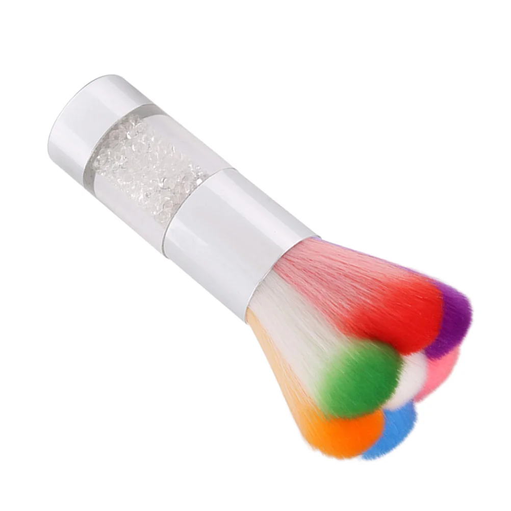 Brosse à poussière arc-en-ciel pour Nail Art, manche en métal, nettoyeur de poudre en forme de pétale, adapté aux ongles en acrylique, brosse de maquillage et cosmétiques