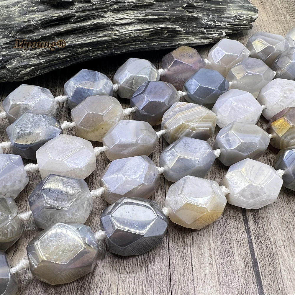 16x20MM Gray Titanium Plated Large Faceted Natural Agates Quartz Cutting Nugget Beads For DIY Jewelry MAking MY230429