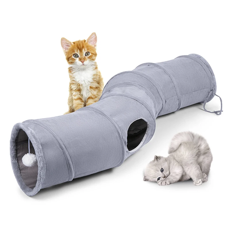 Cat Tunnel for Indoor with Play Ball S-Shape Collapsible Cat Play Tube Toys, Puppy, Kitty, Kitten, Rabbit