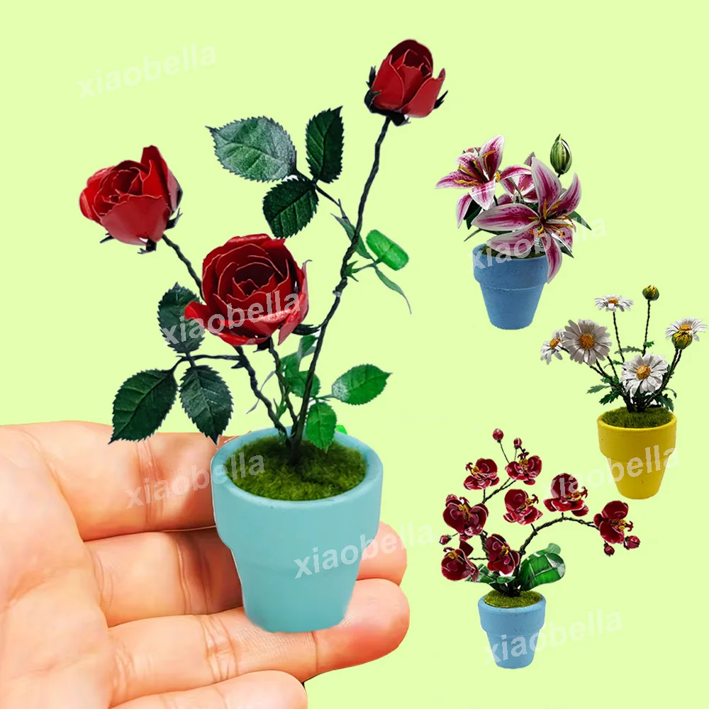 3D Metal Flower Plant Model Building Kit with Pot DIY Assembly Craft Creative Iron Flower Rose Lily Home Office Desk Decor Adult