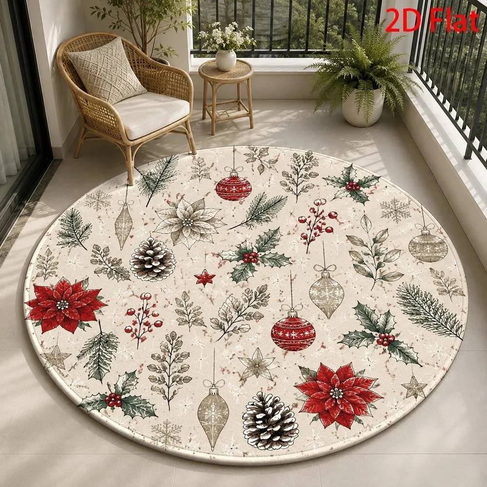 Fresh Pastel Garden Round Rug,Watercolor Cactus Succulent Mixed Floral Art Printed Circular Floor Mat,Living Room Decor Carpet