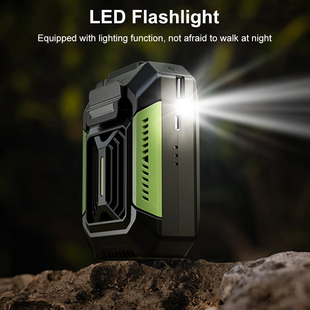 Waist Clip Fan Portable Mini Hanging Neck Fan USB Rechargeable Fan Small Outdoor Camping Waist Fan with Power Bank LED Light