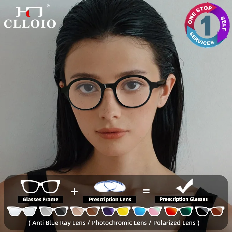 

CLLOIO Women Fashion Round Myopia Prescription Glasses Simple Retro Progressive Eyeware Photochromic UV Protection Eyeglasses