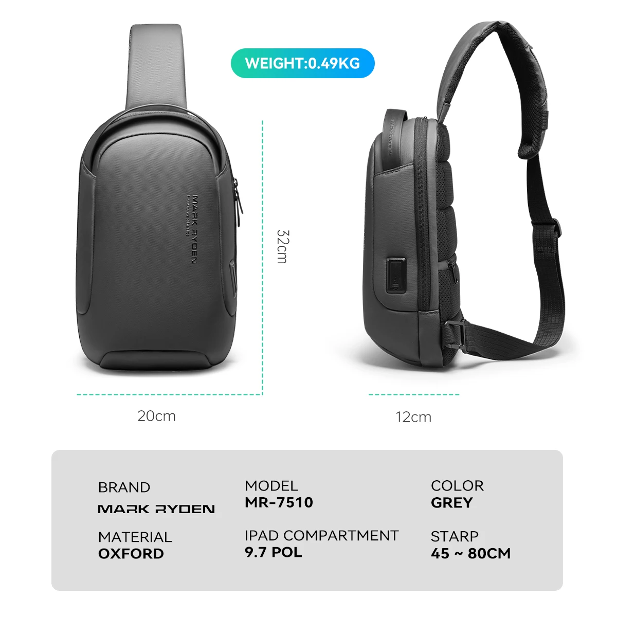 MarkRyden Torino: Multifunctional USB Port Adjustable Shoulder Strap Hidden Pockets Secure Sling Bag